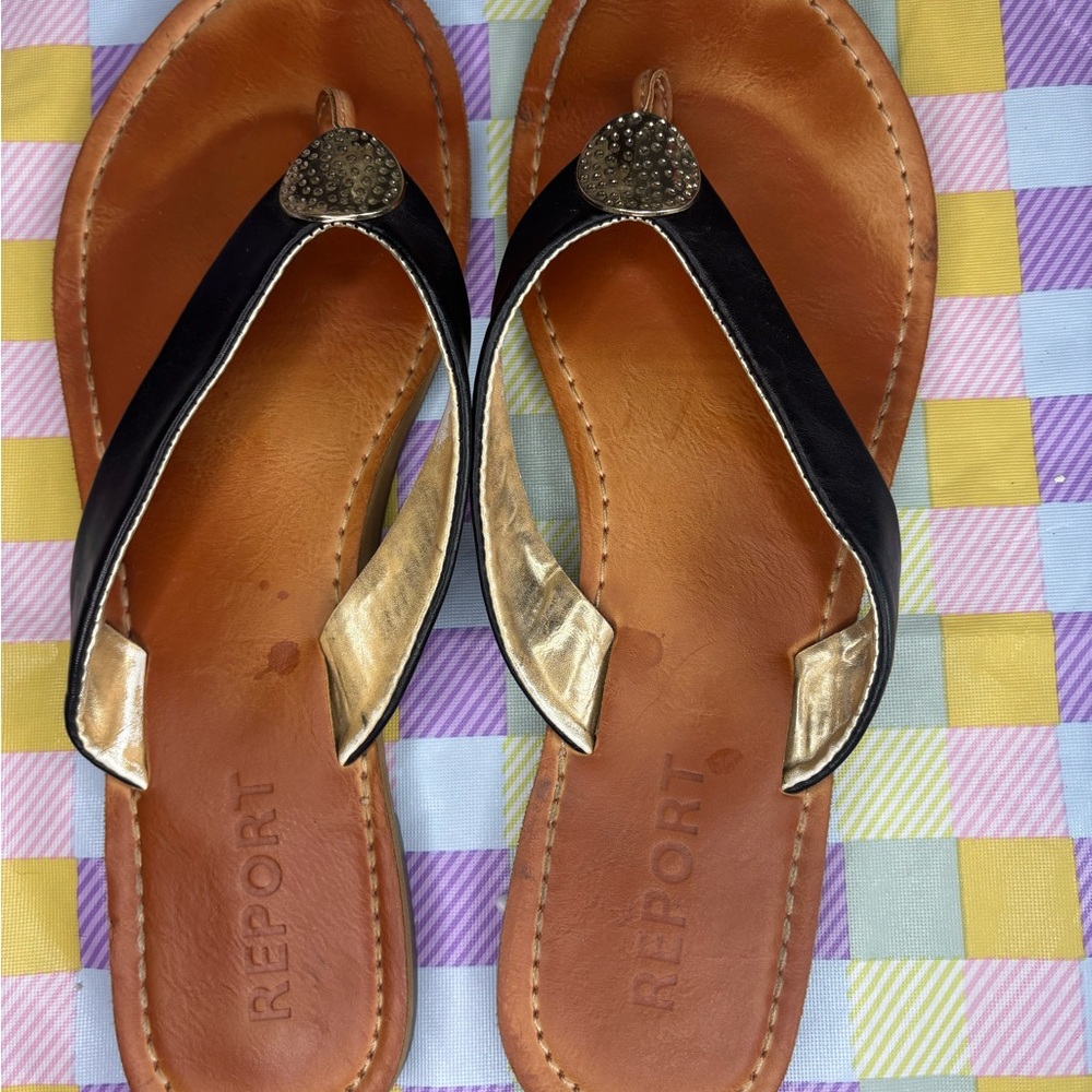 Report Black and Gold Sandals with Comfortable Design